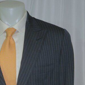Marcello Vero x D’avenza Bespoke Cashmere Blend Blue Striped Two Button Suit 43R